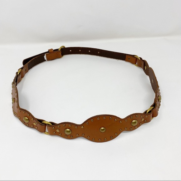 Vintage Tan Leather Studded Chain Belt Small - Picture 7 of 8